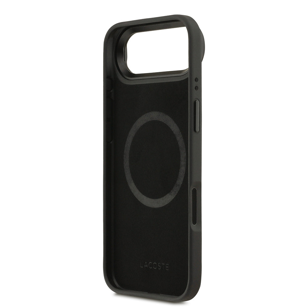 Apple iPhone 17 Air Kılıf Lacoste Orjinal Lisanslı M-safe Şarj Özellikli Standlı PU Deri Karışık Monogram Desenli Kapak