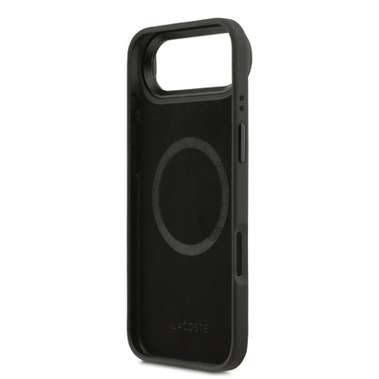 Apple iPhone 17 Air Kılıf Lacoste Orjinal Lisanslı M-safe Şarj Özellikli Standlı PU Deri Karışık Monogram Desenli Kapak