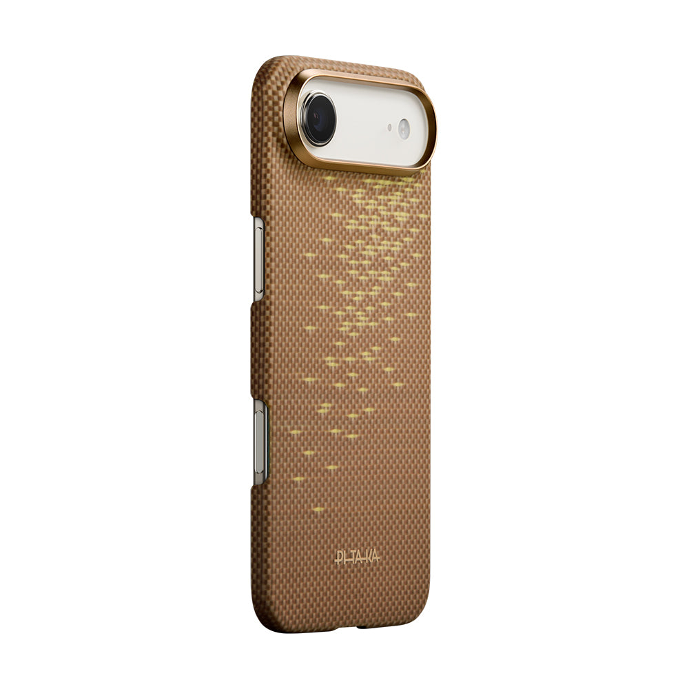 Apple iPhone 17 Air Kılıf M-safe Şarj Özellikli Aramid Fiber Pitaka Glints of Gold Ultra Slim Serisi Kapak