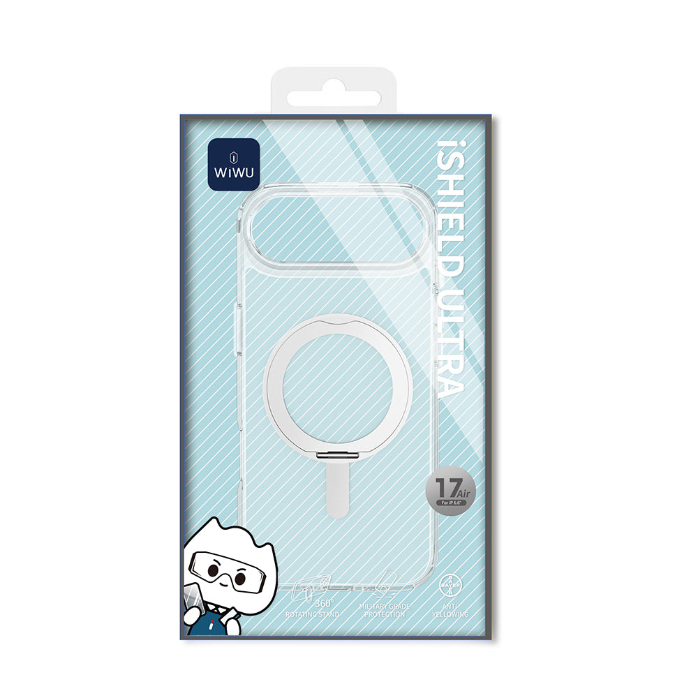 Apple iPhone 17 Air Kılıf M-safe Şarj Özellikli Wiwu MCC-201 iShield Ultra Serisi Standlı Crystal Sert PC Kapak