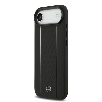 Apple iPhone 17 Air Kılıf Mercedes Benz Orjinal Lisanslı M-safe Şarj Özellikli Şeritli Yıldız Desenli Metal Logolu Deri Kapak