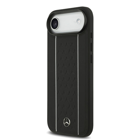 Apple iPhone 17 Air Kılıf Mercedes Benz Orjinal Lisanslı M-safe Şarj Özellikli Şeritli Yıldız Desenli Metal Logolu Deri Kapak