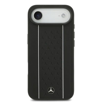Apple iPhone 17 Air Kılıf Mercedes Benz Orjinal Lisanslı M-safe Şarj Özellikli Şeritli Yıldız Desenli Metal Logolu Deri Kapak