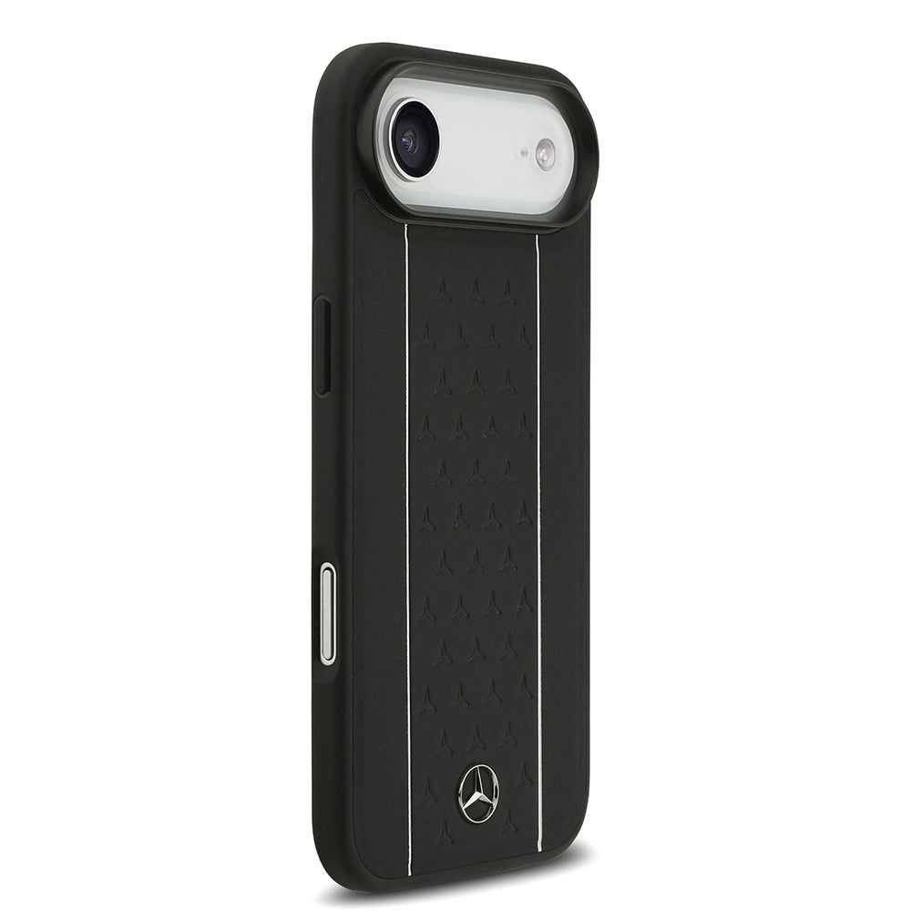 Apple iPhone 17 Air Kılıf Mercedes Benz Orjinal Lisanslı M-safe Şarj Özellikli Şeritli Yıldız Desenli Metal Logolu Deri Kapak