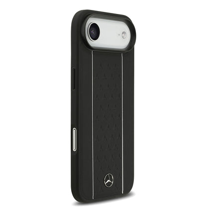 Apple iPhone 17 Air Kılıf Mercedes Benz Orjinal Lisanslı M-safe Şarj Özellikli Şeritli Yıldız Desenli Metal Logolu Deri Kapak