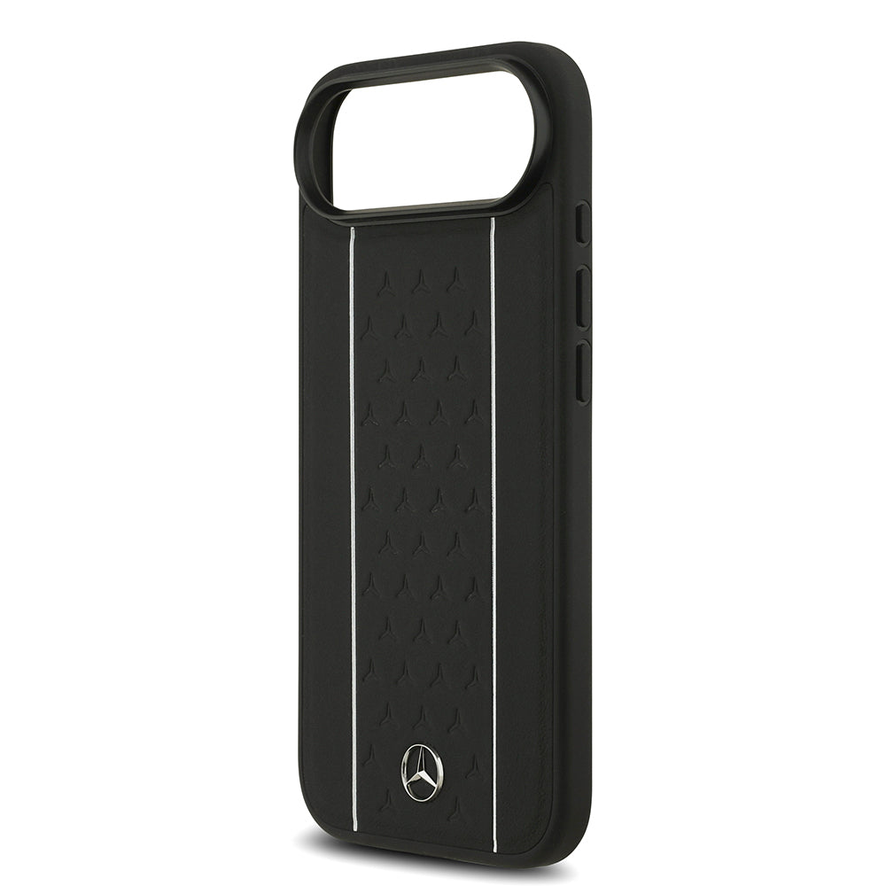 Apple iPhone 17 Air Kılıf Mercedes Benz Orjinal Lisanslı M-safe Şarj Özellikli Şeritli Yıldız Desenli Metal Logolu Deri Kapak