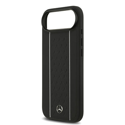 Apple iPhone 17 Air Kılıf Mercedes Benz Orjinal Lisanslı M-safe Şarj Özellikli Şeritli Yıldız Desenli Metal Logolu Deri Kapak