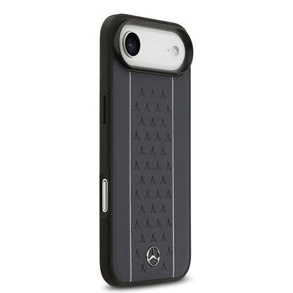 Apple iPhone 17 Air Kılıf Mercedes Benz Orjinal Lisanslı M-safe Şarj Özellikli Şeritli Yıldız Desenli Metal Logolu Deri Kapak
