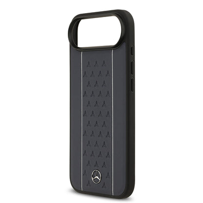 Apple iPhone 17 Air Kılıf Mercedes Benz Orjinal Lisanslı M-safe Şarj Özellikli Şeritli Yıldız Desenli Metal Logolu Deri Kapak