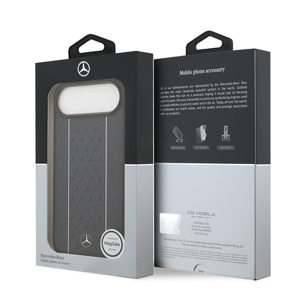 Apple iPhone 17 Air Kılıf Mercedes Benz Orjinal Lisanslı M-safe Şarj Özellikli Şeritli Yıldız Desenli Metal Logolu Deri Kapak