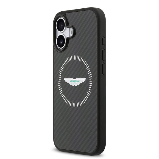 Apple iPhone 17 Kılıf Aston Martin Orjinal Lisanslı M-safe Şarj Özellikli Karbon Fiber Kapak