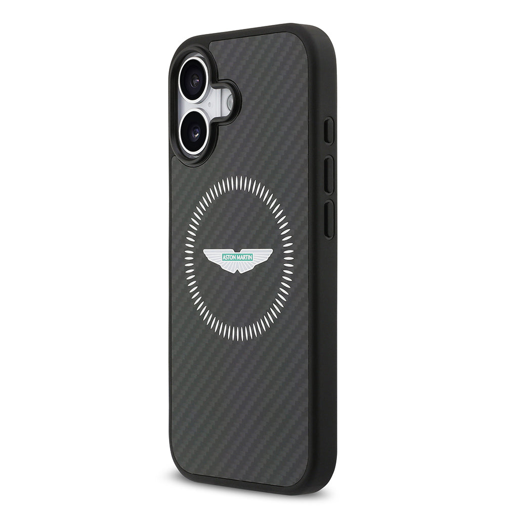 Apple iPhone 17 Kılıf Aston Martin Orjinal Lisanslı M-safe Şarj Özellikli Karbon Fiber Kapak