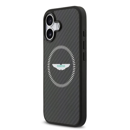 Apple iPhone 17 Kılıf Aston Martin Orjinal Lisanslı M-safe Şarj Özellikli Karbon Fiber Kapak
