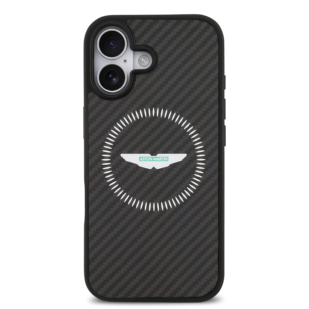 Apple iPhone 17 Kılıf Aston Martin Orjinal Lisanslı M-safe Şarj Özellikli Karbon Fiber Kapak