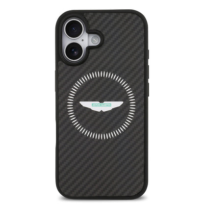 Apple iPhone 17 Kılıf Aston Martin Orjinal Lisanslı M-safe Şarj Özellikli Karbon Fiber Kapak