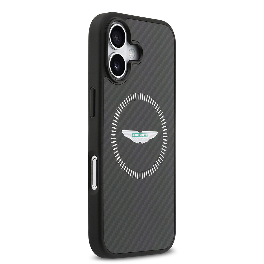 Apple iPhone 17 Kılıf Aston Martin Orjinal Lisanslı M-safe Şarj Özellikli Karbon Fiber Kapak