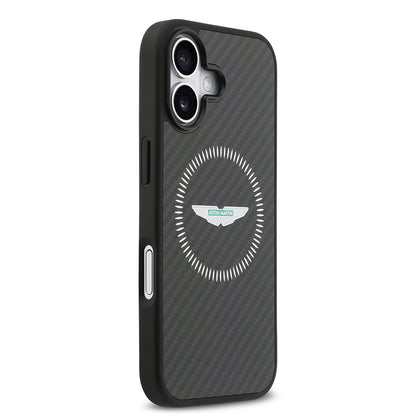 Apple iPhone 17 Kılıf Aston Martin Orjinal Lisanslı M-safe Şarj Özellikli Karbon Fiber Kapak