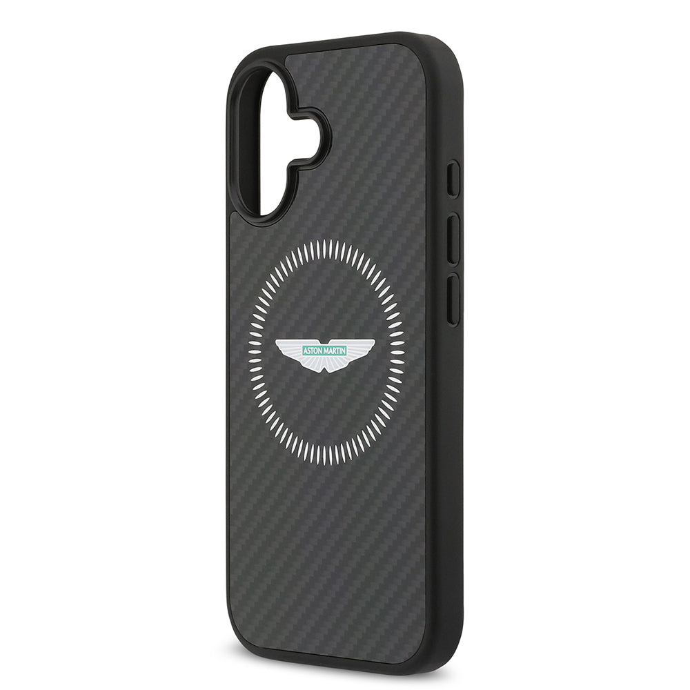 Apple iPhone 17 Kılıf Aston Martin Orjinal Lisanslı M-safe Şarj Özellikli Karbon Fiber Kapak