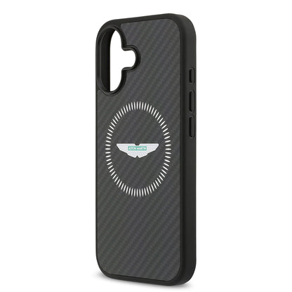 Apple iPhone 17 Kılıf Aston Martin Orjinal Lisanslı M-safe Şarj Özellikli Karbon Fiber Kapak