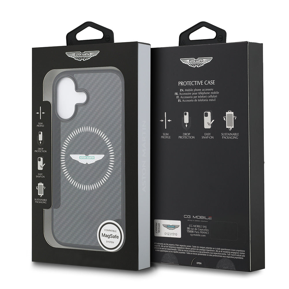 Apple iPhone 17 Kılıf Aston Martin Orjinal Lisanslı M-safe Şarj Özellikli Karbon Fiber Kapak