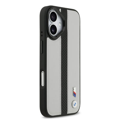 Apple iPhone 17 Kılıf BMW Orjinal Lisanslı M-safe Şarj Özellikli Deri Arka Yüzey Metal Logolu Delikli Şerit Tasarımlı Kapak