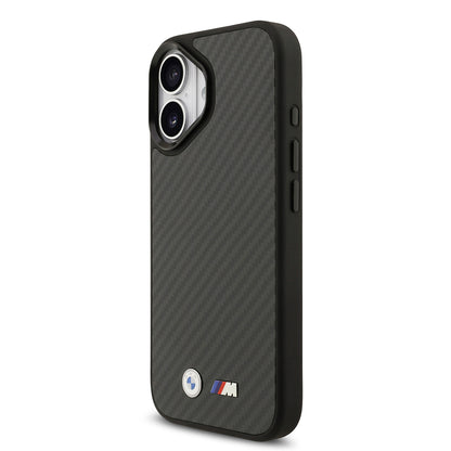 Apple iPhone 17 Kılıf BMW Orjinal Lisanslı M-safe Şarj Özellikli Karbon Fiber Metal Logolu Kapak