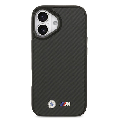 Apple iPhone 17 Kılıf BMW Orjinal Lisanslı M-safe Şarj Özellikli Karbon Fiber Metal Logolu Kapak