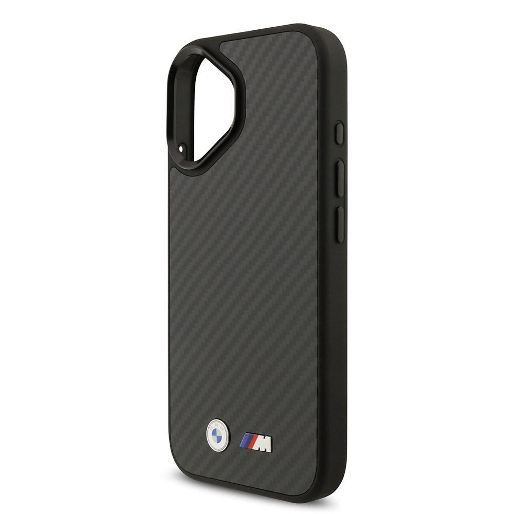 Apple iPhone 17 Kılıf BMW Orjinal Lisanslı M-safe Şarj Özellikli Karbon Fiber Metal Logolu Kapak