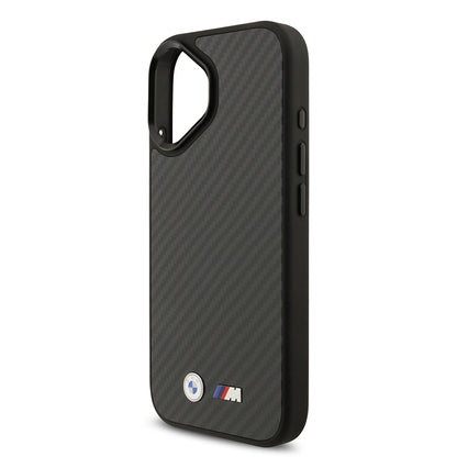 Apple iPhone 17 Kılıf BMW Orjinal Lisanslı M-safe Şarj Özellikli Karbon Fiber Metal Logolu Kapak