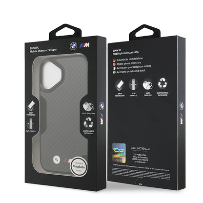 Apple iPhone 17 Kılıf BMW Orjinal Lisanslı M-safe Şarj Özellikli Karbon Fiber Metal Logolu Kapak