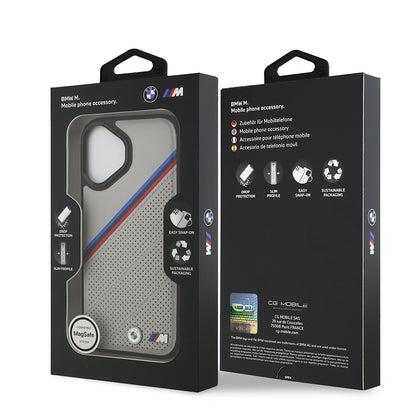 Apple iPhone 17 Kılıf BMW Orjinal Lisanslı M-safe Şarj Özellikli M Logolu Üç Şeritli Delikli Deri Kapak