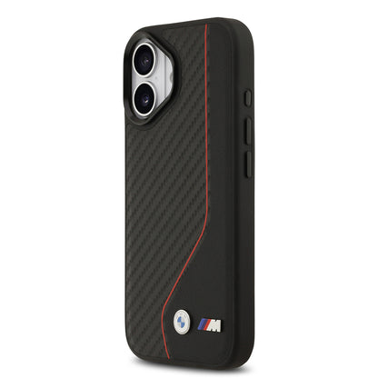 Apple iPhone 17 Kılıf BMW Orjinal Lisanslı M-safe Şarj Özellikli Metal BMW ve M Logolu PU Karbon Tasarımlı Kapak