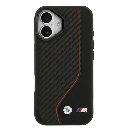 Apple iPhone 17 Kılıf BMW Orjinal Lisanslı M-safe Şarj Özellikli Metal BMW ve M Logolu PU Karbon Tasarımlı Kapak