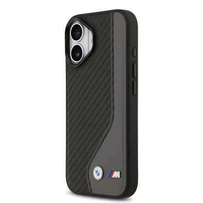 Apple iPhone 17 Kılıf BMW Orjinal Lisanslı M-safe Şarj Özellikli Metal BMW ve M Logolu PU Karbon Tasarımlı Kapak