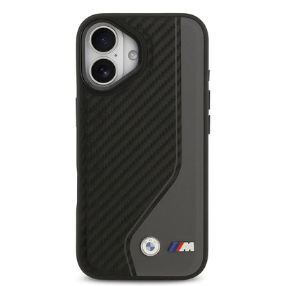 Apple iPhone 17 Kılıf BMW Orjinal Lisanslı M-safe Şarj Özellikli Metal BMW ve M Logolu PU Karbon Tasarımlı Kapak