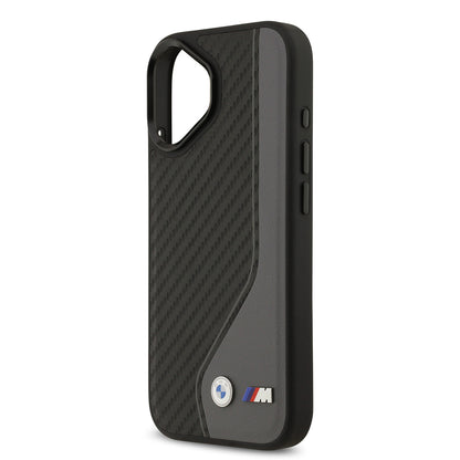 Apple iPhone 17 Kılıf BMW Orjinal Lisanslı M-safe Şarj Özellikli Metal BMW ve M Logolu PU Karbon Tasarımlı Kapak