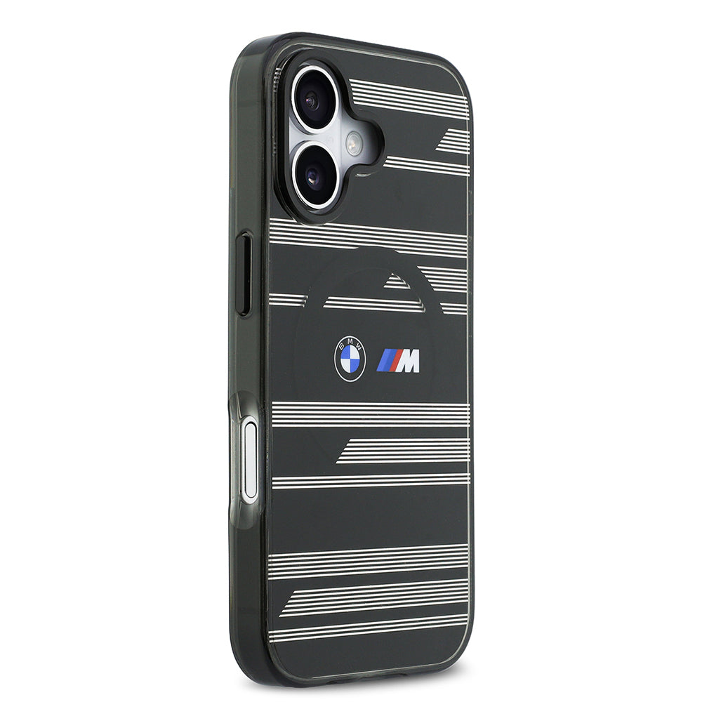 Apple iPhone 17 Kılıf BMW Orjinal Lisanslı M-safe Şarj Özellikli Metal Kamera Butonlu Yatay Şeritli M Dizayn Kapak