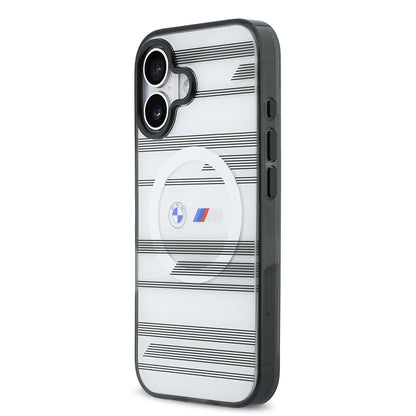 Apple iPhone 17 Kılıf BMW Orjinal Lisanslı M-safe Şarj Özellikli Metal Kamera Butonlu Yatay Şeritli M Dizayn Kapak
