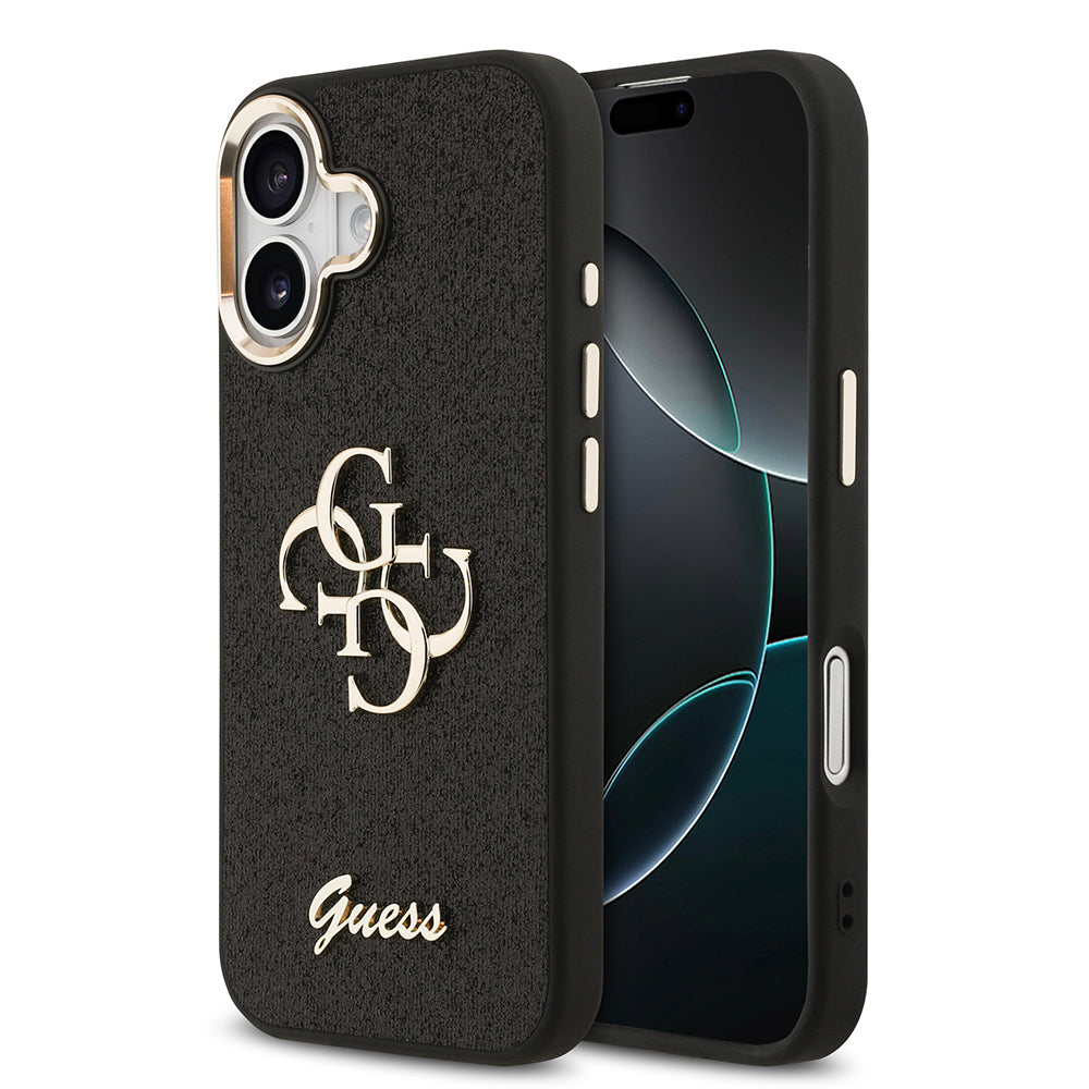Apple iPhone 17 Kılıf Guess Orjinal Lisanslı 4G Büyük Metal Kamera Çerçeveli ve Logolu Glitter Kapak
