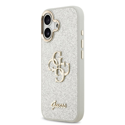 Apple iPhone 17 Kılıf Guess Orjinal Lisanslı 4G Büyük Metal Kamera Çerçeveli ve Logolu Glitter Kapak