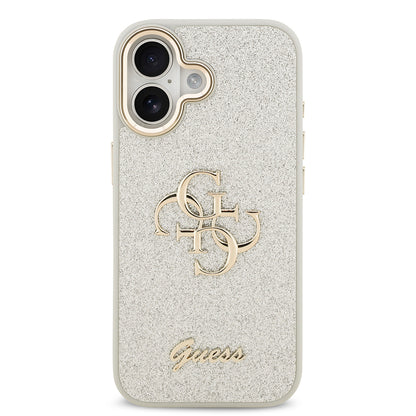 Apple iPhone 17 Kılıf Guess Orjinal Lisanslı 4G Büyük Metal Kamera Çerçeveli ve Logolu Glitter Kapak