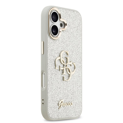 Apple iPhone 17 Kılıf Guess Orjinal Lisanslı 4G Büyük Metal Kamera Çerçeveli ve Logolu Glitter Kapak