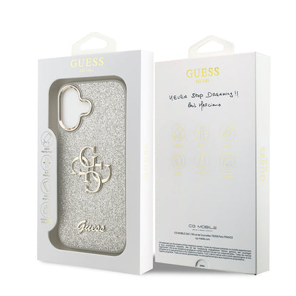 Apple iPhone 17 Kılıf Guess Orjinal Lisanslı 4G Büyük Metal Kamera Çerçeveli ve Logolu Glitter Kapak