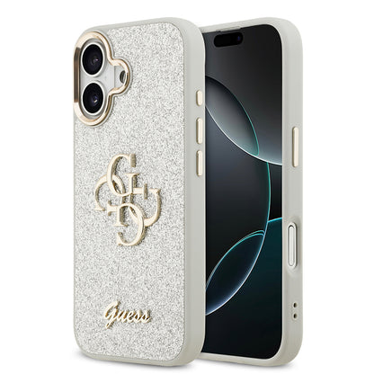 Apple iPhone 17 Kılıf Guess Orjinal Lisanslı 4G Büyük Metal Kamera Çerçeveli ve Logolu Glitter Kapak