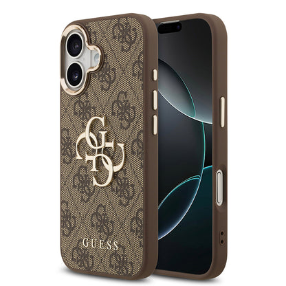Apple iPhone 17 Kılıf Guess Orjinal Lisanslı Gold Metal Kamera Çerçeveli 4G Desenli Metal Büyük 4G ve Yazı Logolu Kapak