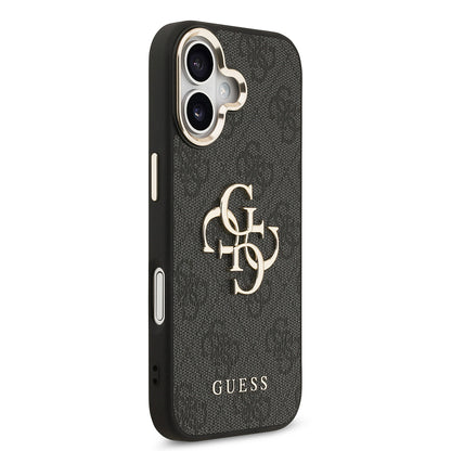 Apple iPhone 17 Kılıf Guess Orjinal Lisanslı Gold Metal Kamera Çerçeveli 4G Desenli Metal Büyük 4G ve Yazı Logolu Kapak