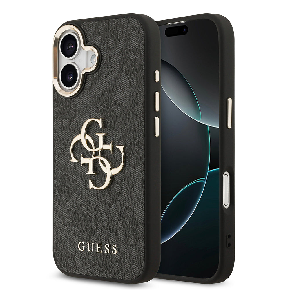 Apple iPhone 17 Kılıf Guess Orjinal Lisanslı Gold Metal Kamera Çerçeveli 4G Desenli Metal Büyük 4G ve Yazı Logolu Kapak