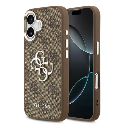 Apple iPhone 17 Kılıf Guess Orjinal Lisanslı Gümüş Metal Kamera Çerçeveli 4G Desenli Metal Büyük 4G ve Yazı Logolu Kapak