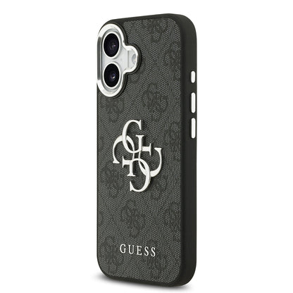 Apple iPhone 17 Kılıf Guess Orjinal Lisanslı Gümüş Metal Kamera Çerçeveli 4G Desenli Metal Büyük 4G ve Yazı Logolu Kapak