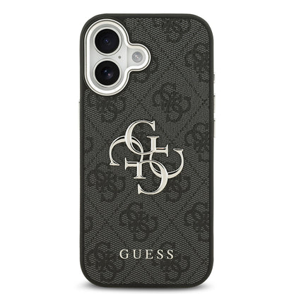 Apple iPhone 17 Kılıf Guess Orjinal Lisanslı Gümüş Metal Kamera Çerçeveli 4G Desenli Metal Büyük 4G ve Yazı Logolu Kapak